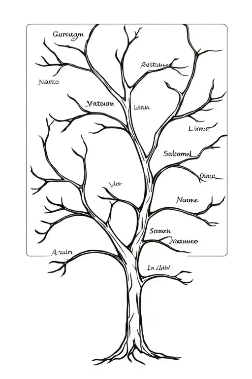 A Minimalist Design Of A Family Tree With Children's Names As Branches