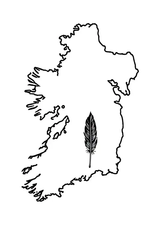 Outline Of Roscommon County In Ireland With A Raven Feather And Ros Comain Subtly Encorporated