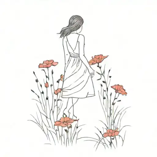 A Girl In A Sun Dress Walking In A Field Of Red Flowers