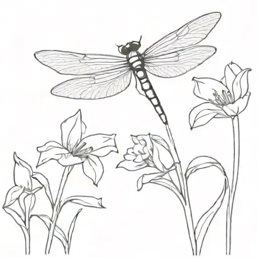 A Dragonfly Hovering Over A Field Of Blooming Daffodils