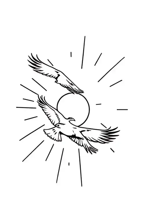 Two Hawks With One Flying Towards The Sun