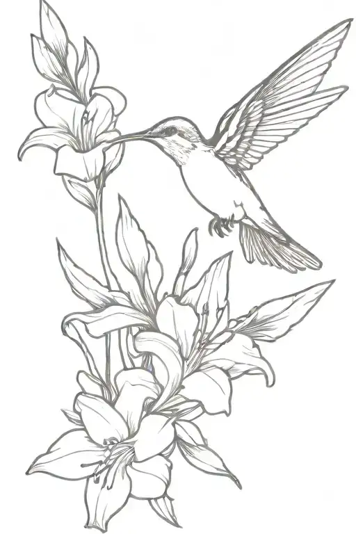Hummingbird With Gladiolus Flower Intertwined