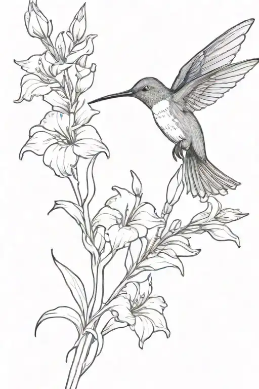 Hummingbird With Gladiolus Flower Intertwined