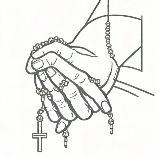 A Hand In A Prayer Hands Holding With A Dangling Rosary