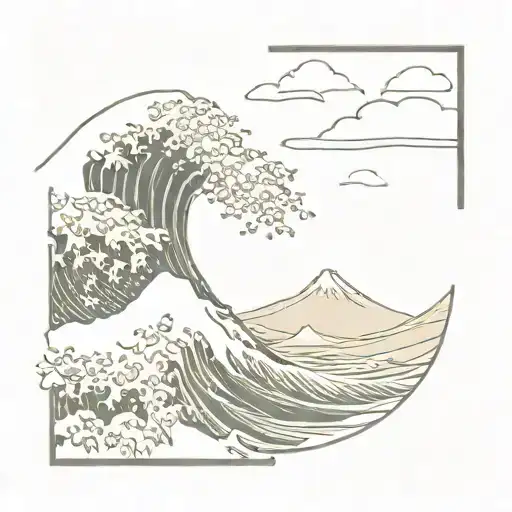 The Great Wave With Mount Fuji In The Background