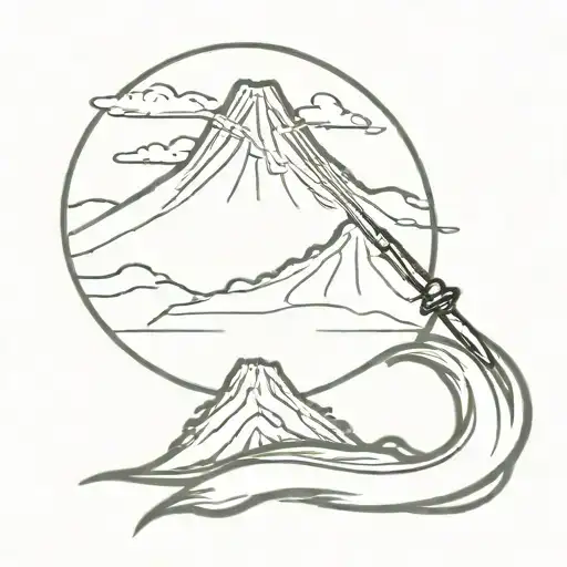 Mount Fuji Samurai Sword Tattoo Design Featuring