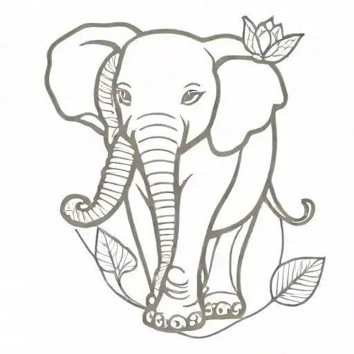 Elephant Holding Lotus Up