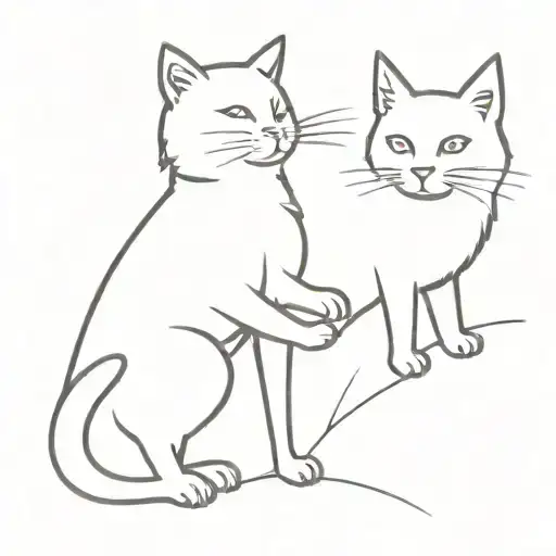 A Sketch Of A Black Cat And A White Furry Dog Playing Together
