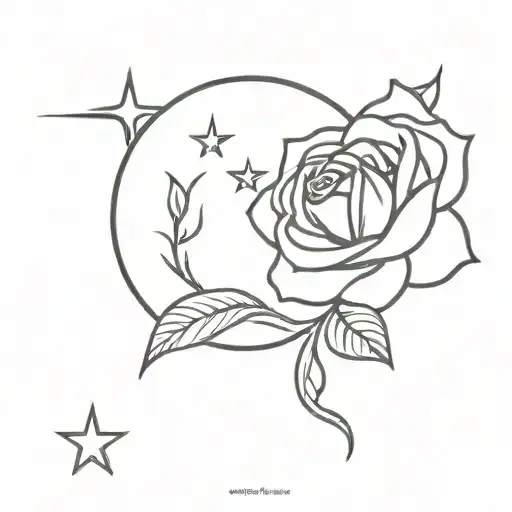 Rose And Moon With Two Stars