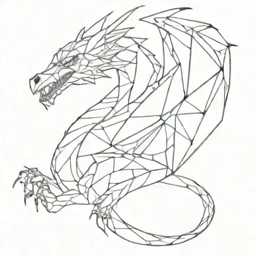 A Minimalist Geometric Design Of A Dragon Intertwined With Circuit Board Patterns