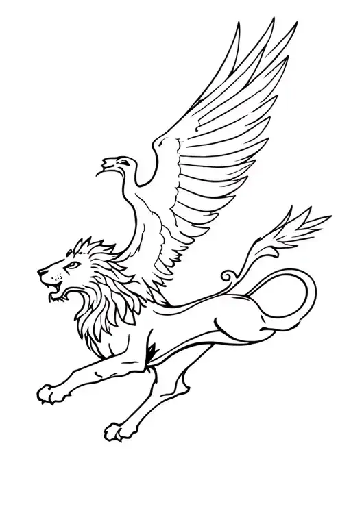 Pheonix Flying Behind A Lion