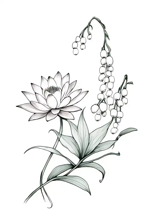 Waterlily And Lily Of The Valley Fine Line