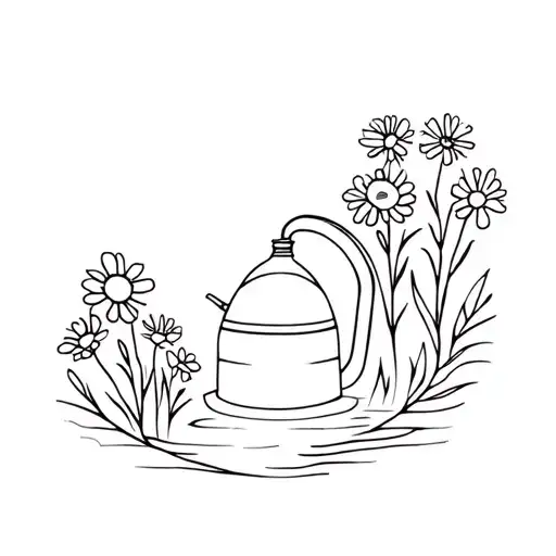 Flowers Growing In A Valley With A Water Can Watering The Flowers