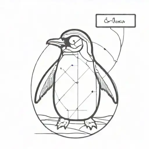 Cute Penguin With Gps Coordinates Integrated And A Fine Line