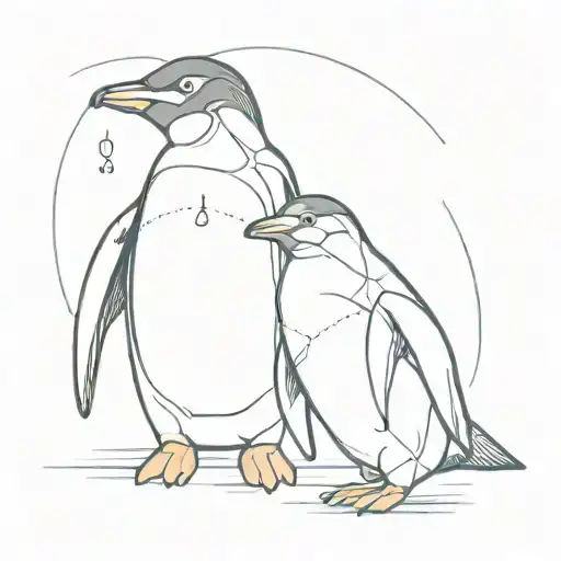Penguin With Gps Coordinates Integrated And Fine Line