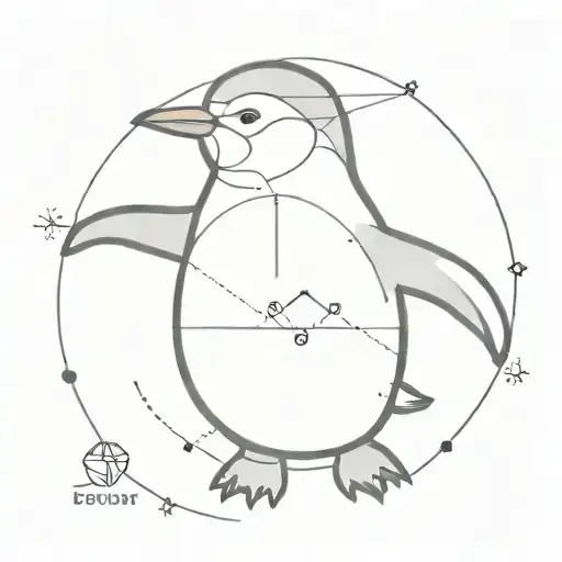 Cute Penguin With Gps Coordinates Integrated And Fine Line