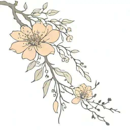 Wild Flowers And Japanese Tree Branch