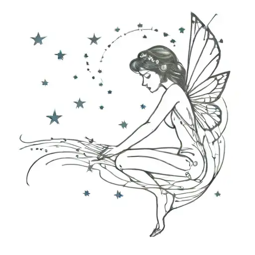 Fairy With Wings Made Of Stars Flying Through A Starry Sky