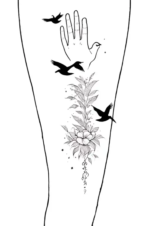 Palm On The Calf And Birds Around The Knee