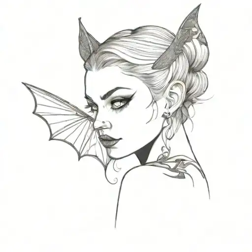 Dainy Girl With Pointed Ears And Bat Wings With Her Left Forearm Tattooed With Swirls
