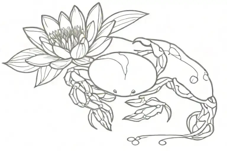 Simple Pencil Art Crab And Water Lily