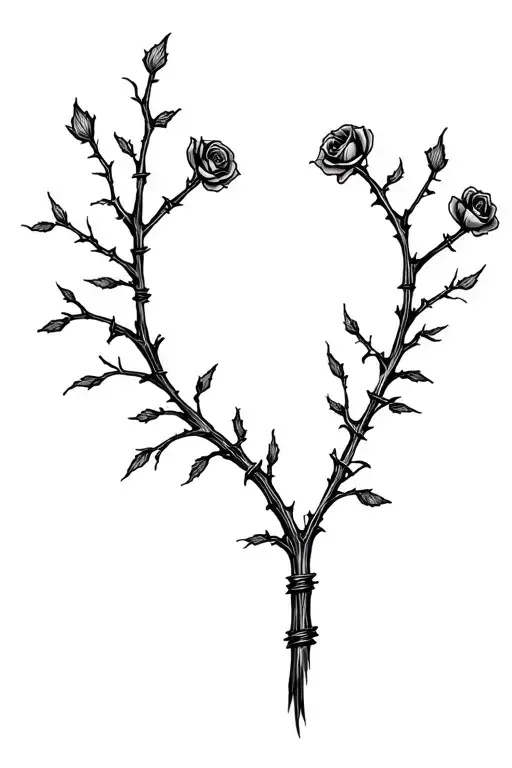 Barbedwire Roses Tree Branches Forming The Shape