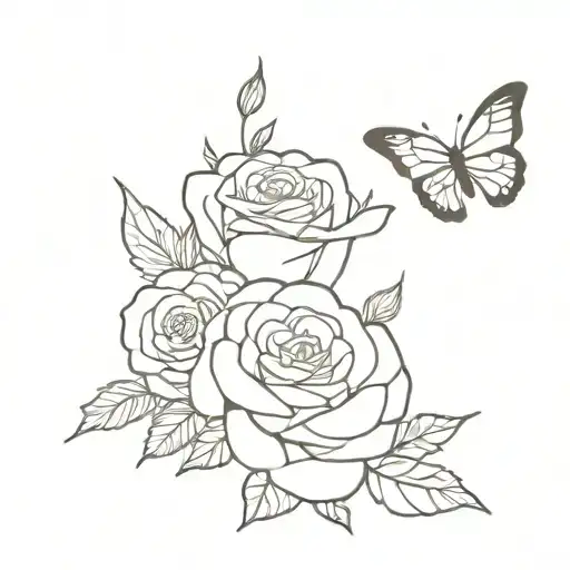 Rose Bouquet With Landing Butterfly