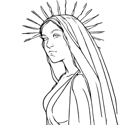 Witchy Women Facing Side Slightly Wearing Veil And Rays Around Head Simple Outline Style