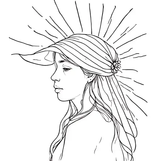 Witchy Women Facing Side Slightly Wearing Veil And Rays Around Head Outline Style