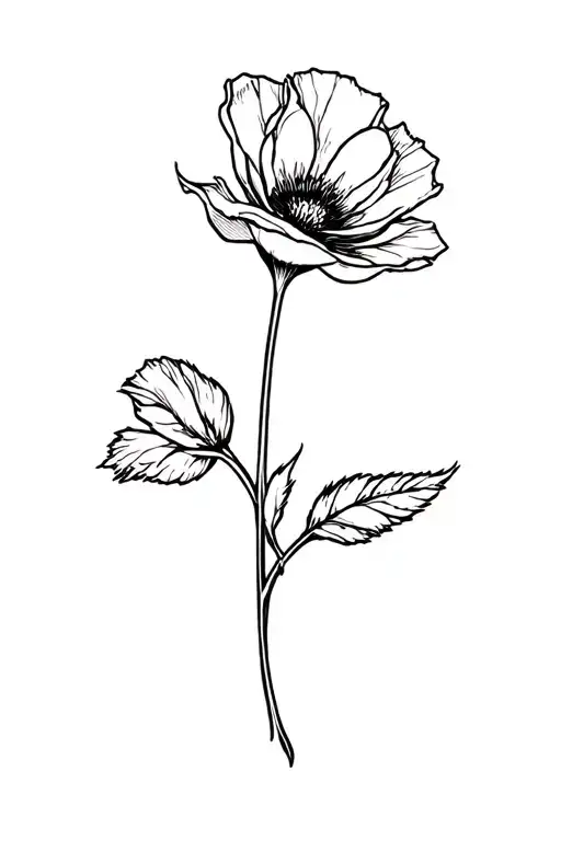 Rose And Poppy Flower With Stem