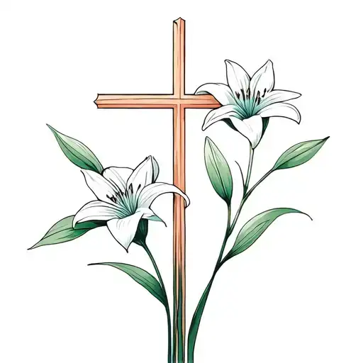 Thin Cross With Dainty White Lilies Growing Along It