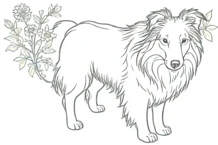 Outline Of A Floppy Eared Scotch Collie In A Garden Of Wisconsin Native Wildflowers