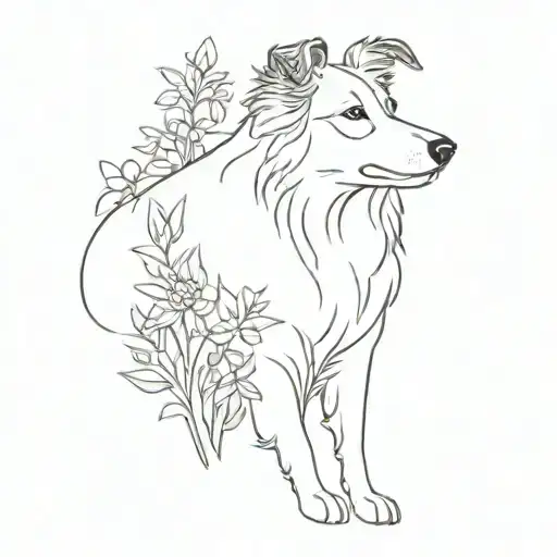 A Simple Tattoo Of A Floppy Eared Scotch Collie In A Vast Wildflower Garden
