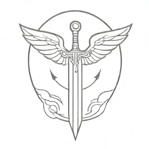 Sword With Angle Wings Spread Wings