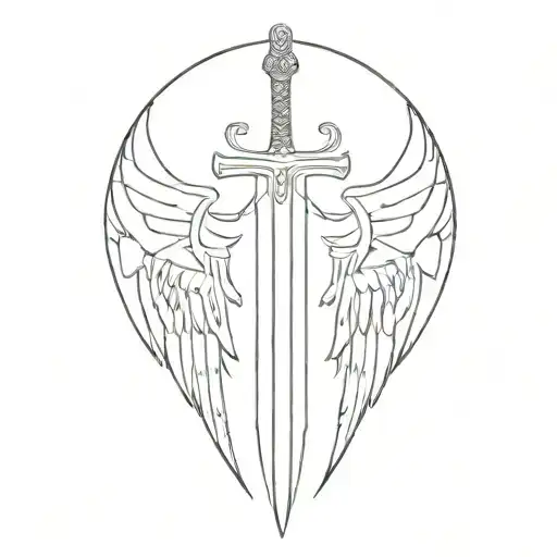 Sword With Angle Wings Spread Wings