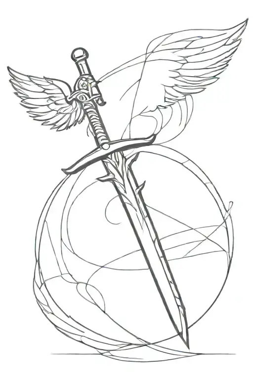 Sword With Angle Wings Spread Wings