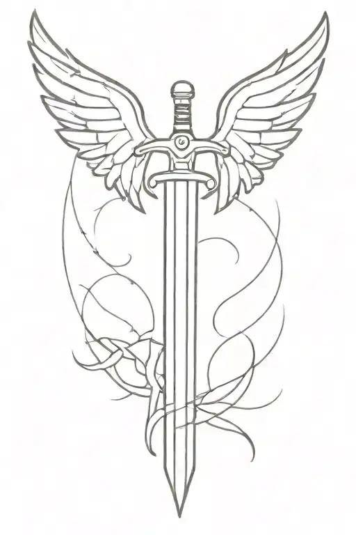 Sword With Angle Wings Spread Wings