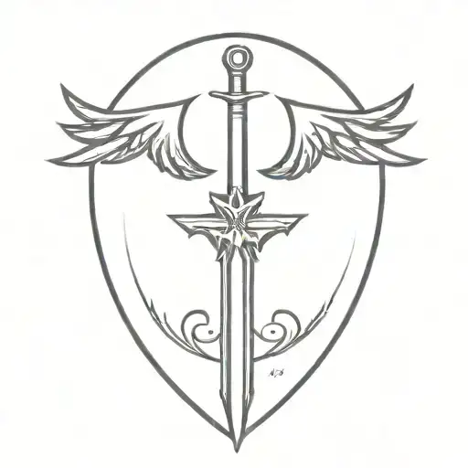 Sword With Angle Wings Spread Wings