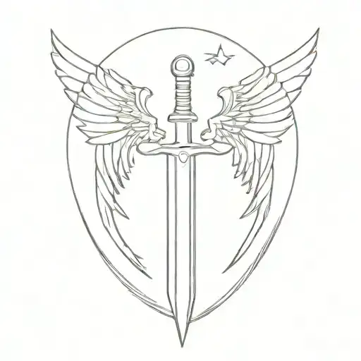 Sword With Angle Wings Spread Wings