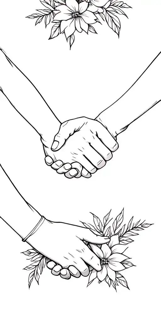 Two Male Hands Shaking With Hawiian Flowers Background