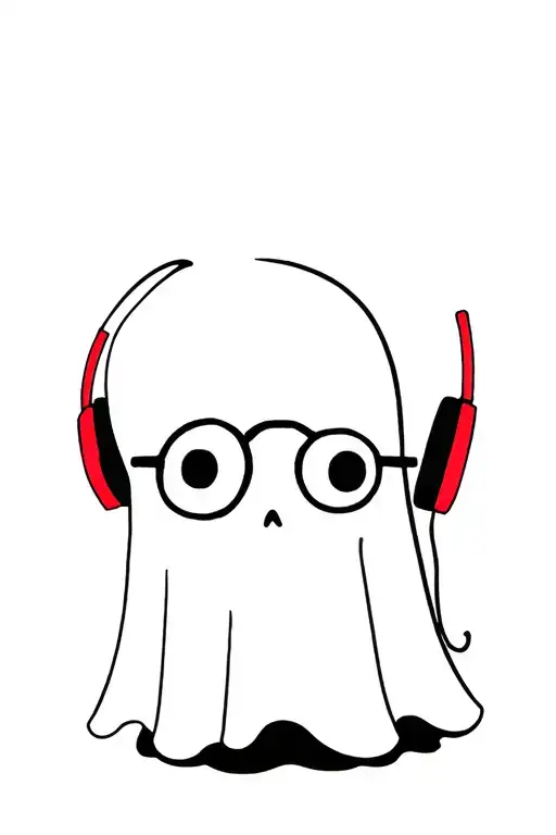 Cute Ghost With Glasses And Red Headphones Fine Line