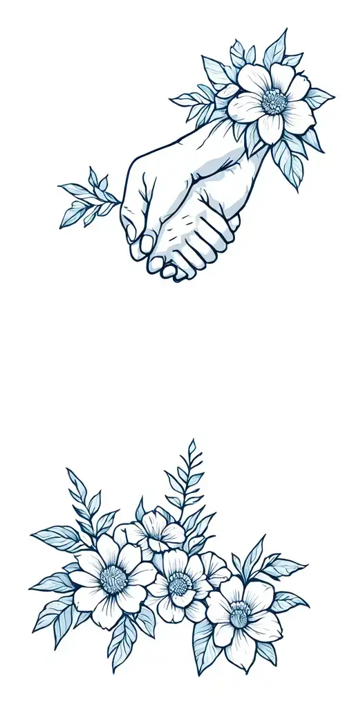 Two Male Hands Shaking With Hawiian Flowers Background