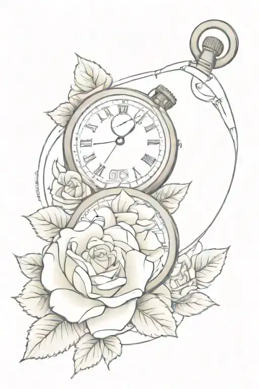 Half Sleeve With Money A Stopwatch And Roses Intertwined
