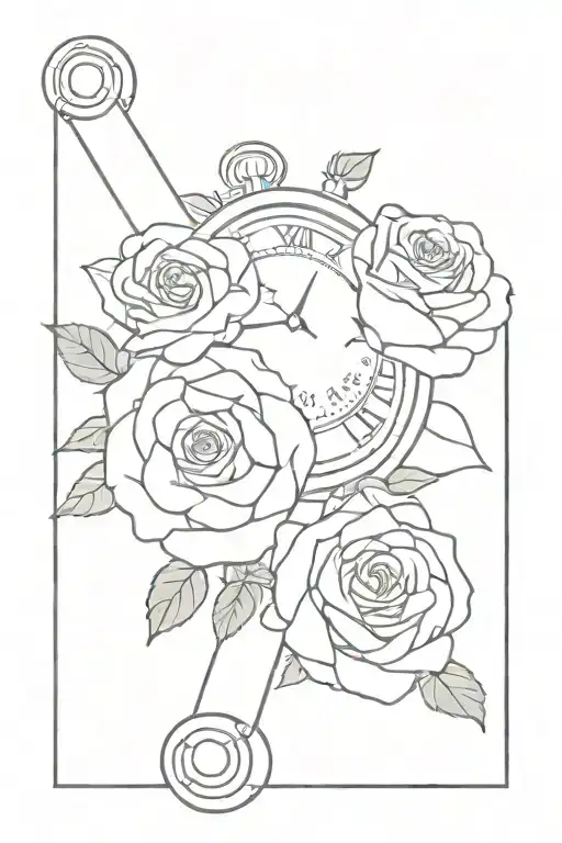 Half Sleeve With Money And A Stopwatch And Roses Intertwined