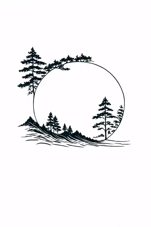 Ocean With Forest Deep Meaning Tattoo Design