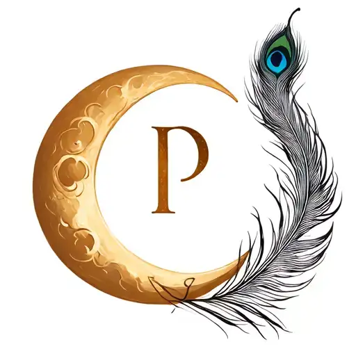 Moon And Letter P And C Secretly And Krishna Related Something Flute Or Peacock Feather