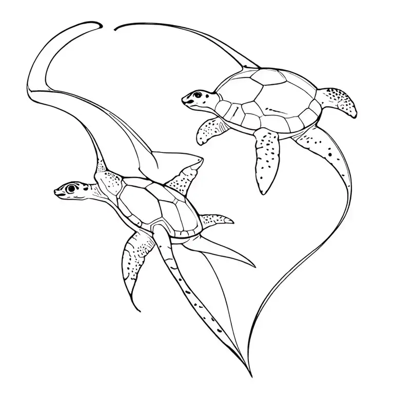 Sea Turtle And Manta Ray Gracefully Swimming Album Cover