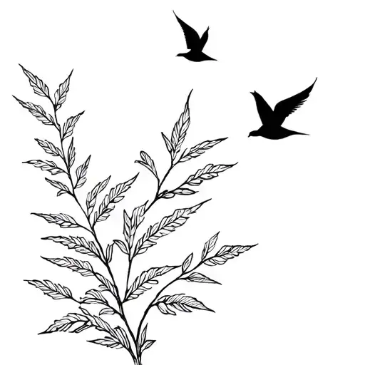 Greek Plant Growing With Birds Flying