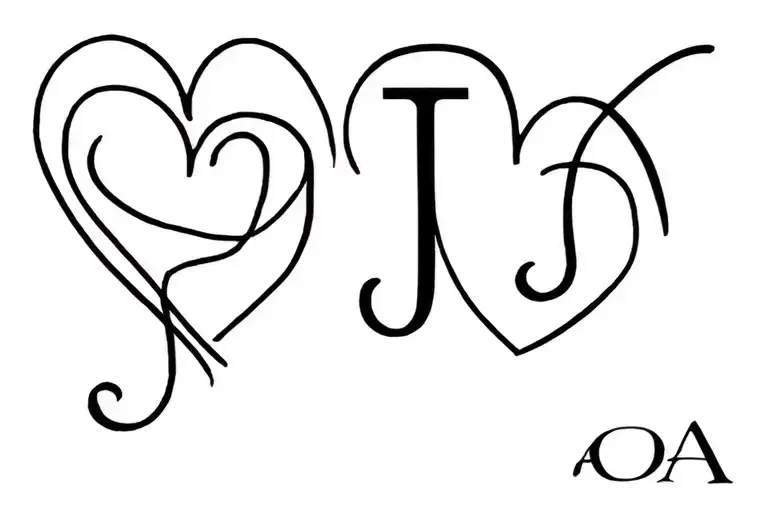 Double Heart Thin Line With Initials J And A
