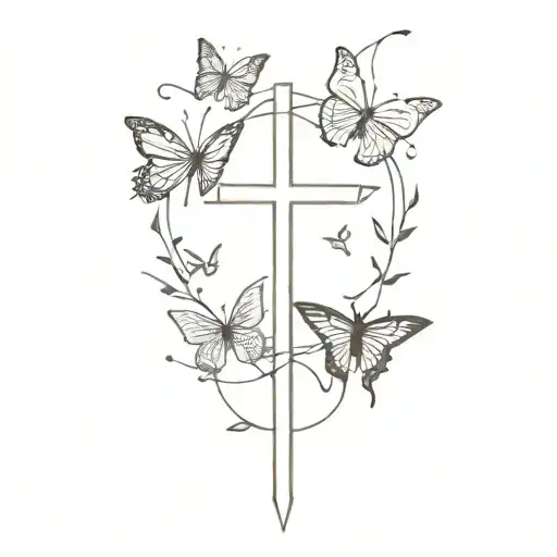 Sword And Butterlies And A Cross Surrounded